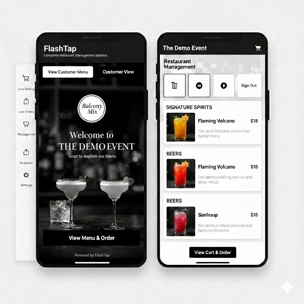 FlashTap mobile ordering screens